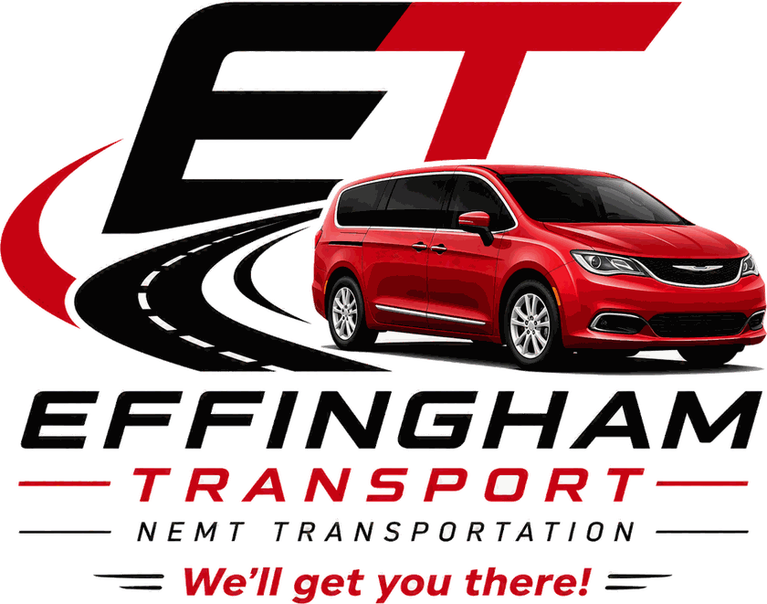 Effingham Transport logo: a red minivan on a winding road